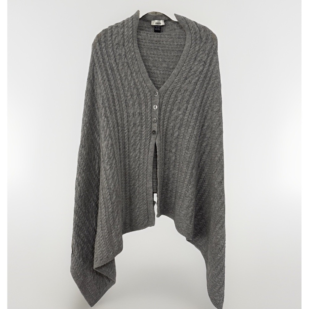 Neiman Marcus Cable Knit Sweater Poncho Wool Cashmere Asymmetrical OS Gray